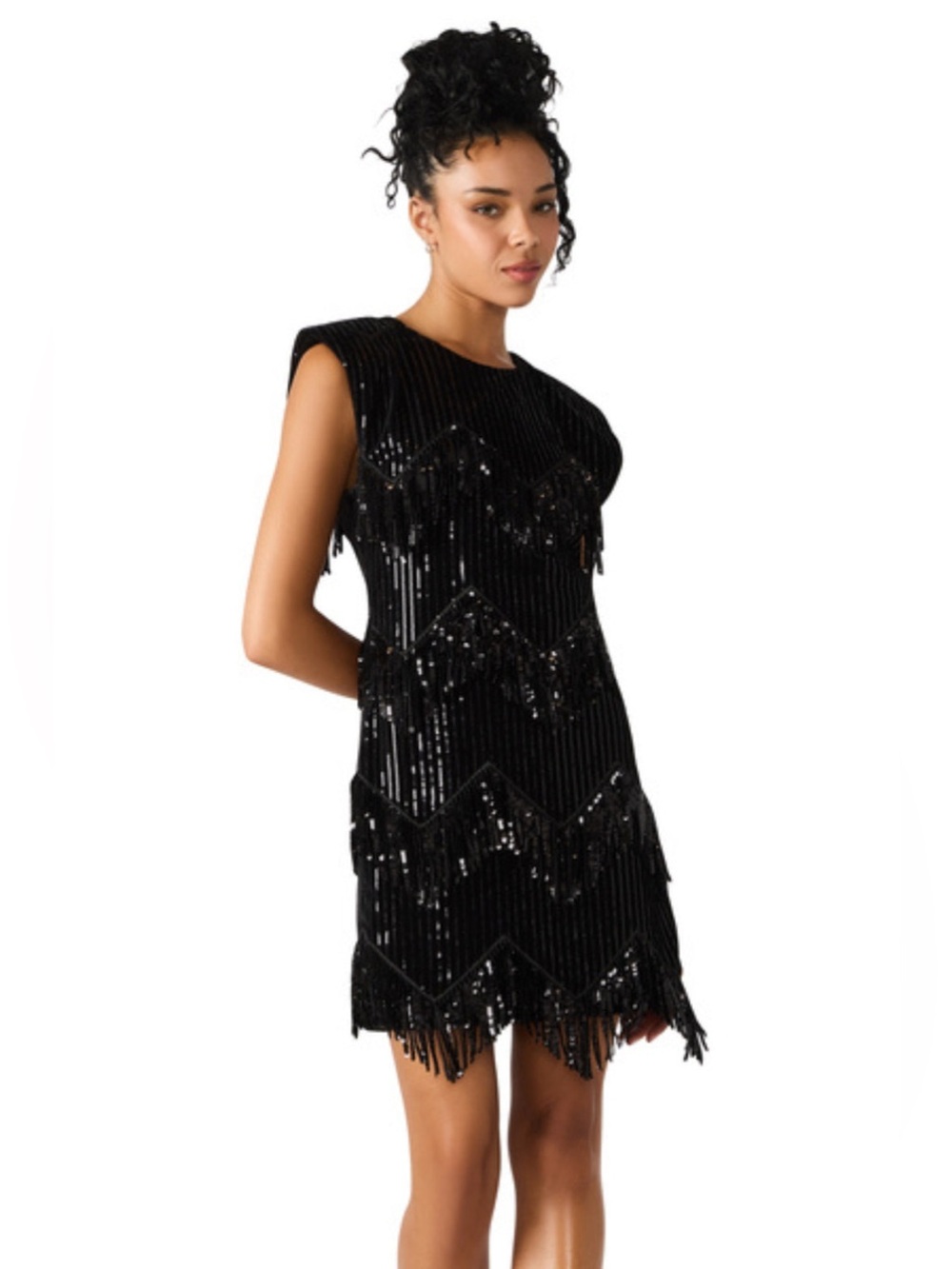 Steve Madden Astoria Sequin Fringe Mini Dress Size Medium Black